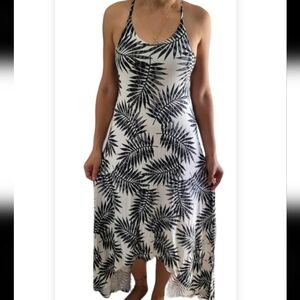 C & C California Black and White Halter High Low Tropical Palm Leaves Pattern